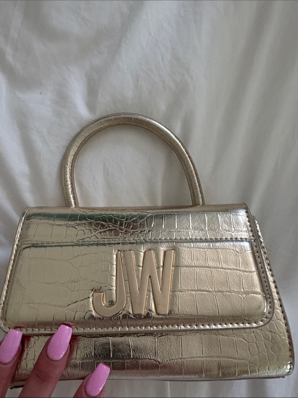 Jason Wu Metallic Gold Croc-Embossed Mini Top Handle Bag